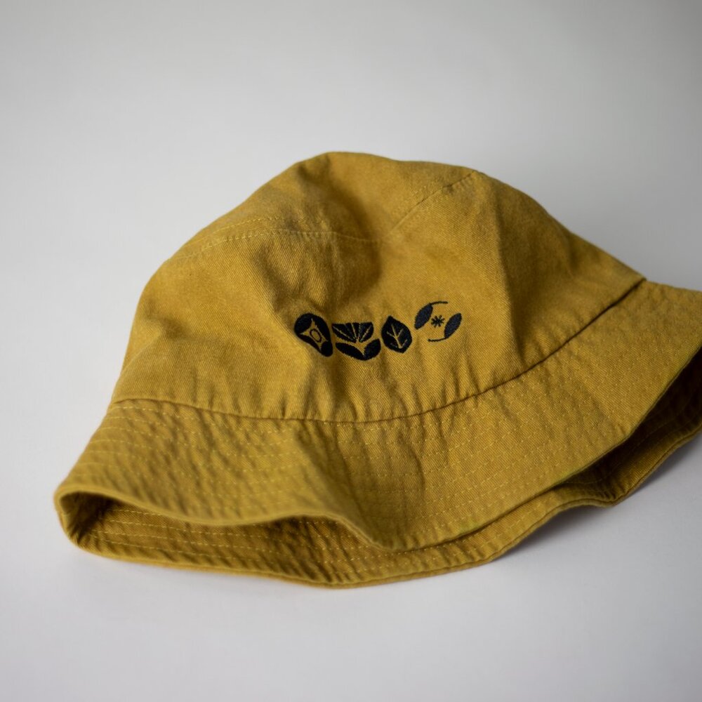 Mustard Yellow Embroidered Cotton Bucket Hat | Nature Icons | Celestial Boho - Picture 5 of 6